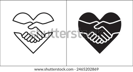 Handshake for love icon. handshake inside heart symbol. Icon for charity, donation, compassion, solidarity and humanitarian. Vector Stock logo illustration in flat and line design style.