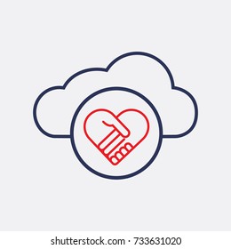 Handshake Love Symbol Icon and Cloud Symbol Flat Isolated Symbol