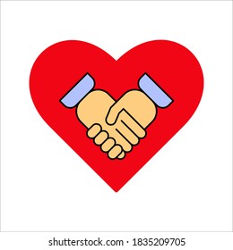 Handshake with love vector illustration on white background. color editable.