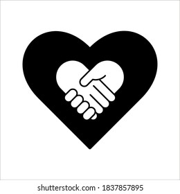 Handshake with love vector illustration on white background. color editable.