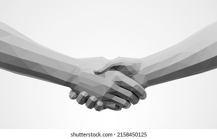 Handshake of Low Poly Hands in Gray Shades