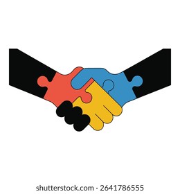 Handshake made of puzzle pieces isolated on white background