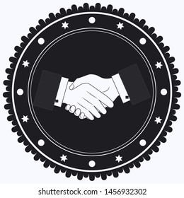 Handshake, male palms - icon round black - isolated on white background - vector. Partnership Agreement. Legal agreement