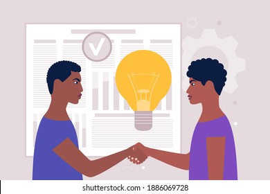 Handshake of man illustration. Partnership or good deal concept. Vector illustration in a flat style