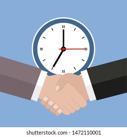 Handshake and Management icon and countdown, deadline, planning symbol, schedule.