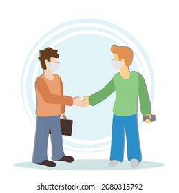 Handshake of masked men. Vector Illustration for backgrounds, covers, packaging, greeting cards, posters, stickers, textile, seasonal design.