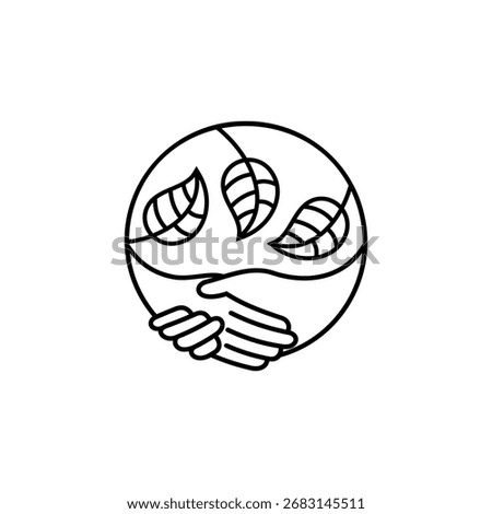 handshake minimal logo with leaves element decoration