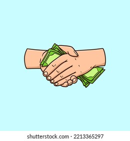 Handshake Money Bribe Cartoon Vector Illustration