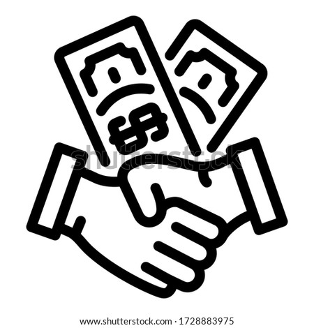 Handshake and money icon. Outline handshake and money vector icon for web design isolated on white background