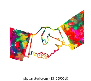 The handshake is multicolored. Vector illustration