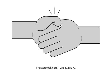 Handshake multiracial doodle outline illustration. Cooperation and partnership. Gesture symbolic. Negotiating shaking hands 2D vector drawing sketch isolated on white. Monochrome clip-art handdrawn