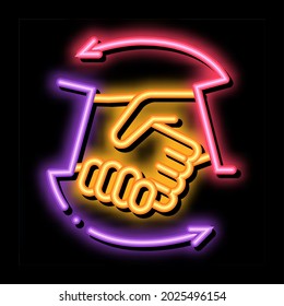 Handshake Neon Leuchtzeichen Vektor. Glühendes Symbol Handshake Schild. transparente Symbolillustration