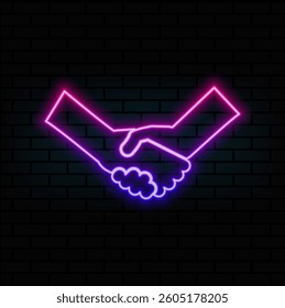 handshake. neon style. vector icon. agreement sign illustration. friendship symbol or logo. Pro Vector.