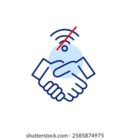 Handshake and no wi-fi symbol. Business operations paused, offline briefing and work. Pixel perfect, editable stroke vector icon