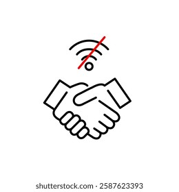 Handshake and no wi-fi symbol. Business operations paused, offline briefing and work. Pixel perfect, editable stroke vector icon