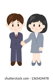 handshake: office worker, man and woman