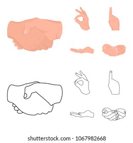 Handshake, okay, index up, palm. Hand gesturesv set collection icons in cartoon,outline style vector symbol stock illustration web.