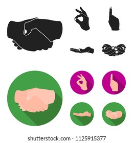 Handshake, okay, index up, palm. Hand gesturesv set collection icons in black, flat style vector symbol stock illustration web.