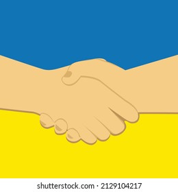 Handshake On The Background Of The Ukrainian Flag. Help Ukraine