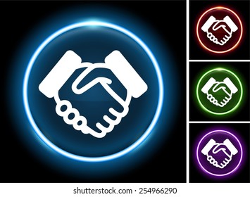 Handshake on Glowing Round Button