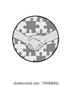 handshake on a puzzle background. Handshake icon. vector. 