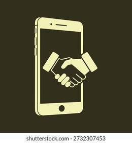 Un apretón de manos en la pantalla de un teléfono inteligente, que simboliza la colaboración o el Acuerdo a través de la tecnología móvil.