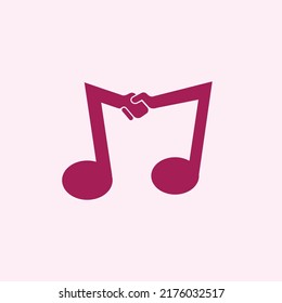 Handshake On A Tone Icon Vector Logo. Symbolize Harmonization. Logo For Music, Concert, Event, Academy, Recording, Company, And Business.