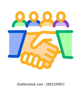Handshake auf Arbeitsvertrag Symbol Vektorgrafik. Handschlag auf dem Arbeitsvertragszeichen. einzelne Kontursymbolgrafik