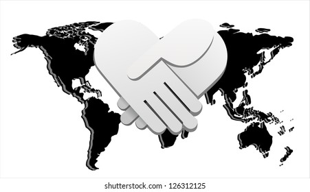  handshake on world map background
