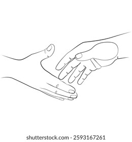 Handshake one line drawing on white isolated background