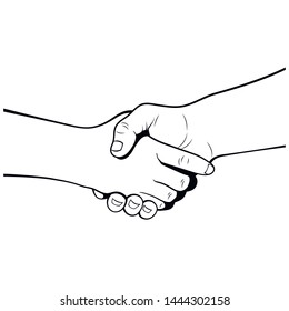 Handshake. Outline drawing. Two hands on isolated on white background. 