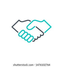 handshake outline flat icon. Single high quality outline logo agreement symbol for web design or mobile app. Thin line sign design logo deal. Black and blue icon pictogram isolated on white background