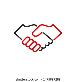 handshake outline flat icon. Single high quality outline logo agreement symbol for web design or mobile app. Thin line sign design logo deal. Black and red icon pictogram isolated on white background