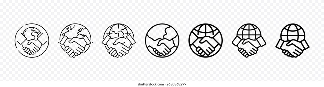Handshake sobre ícone do globo Representando negócio internacional, cooperação global, acordo de parceria mundial, ícone do handshake