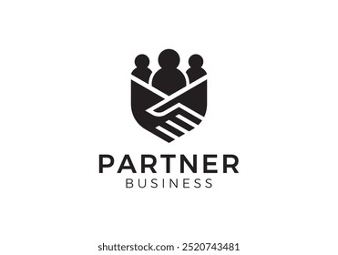 handshake partnership logo design. hand with people modern vector template