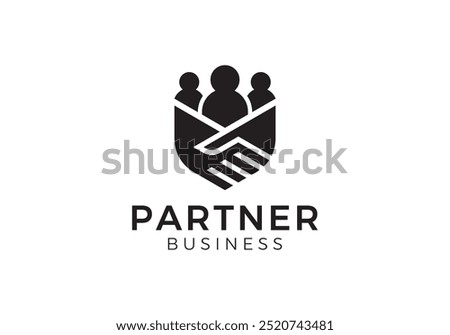 handshake partnership logo design. hand with people modern vector template
