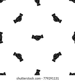 Handshake pattern repeat seamless in black color for any design. Vector geometric illustration
