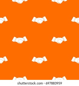 Handshake pattern repeat seamless in orange color for any design. Vector geometric illustration