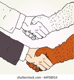 Handshake With a Paw Hand Drawn