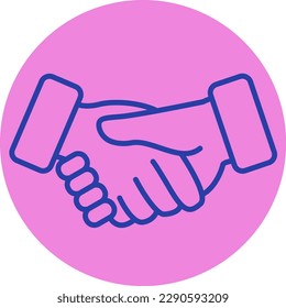 Handshake in pink circle on white background, vector illustration