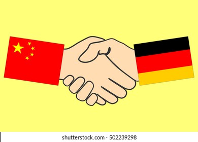 Handshake with PR China and Germany flag, Handshake icon, business agreement handshake, vector illustration.