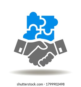 Handshake Puzzle Symbol Vektorgrafik. Partnerlogo Erfolgreiches Business Finance Deal Sign.