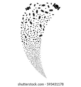 Handshake random fireworks stream. Vector illustration style is flat black iconic symbols on a white background. Object fountain done from scattered pictographs.