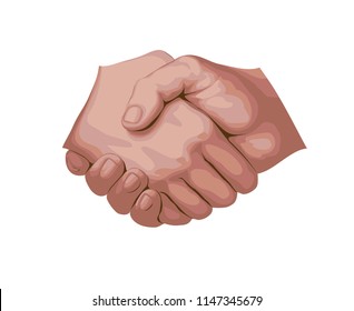 Handshake. Realistic flat EPS 8 vector illustration, isolated on light background.