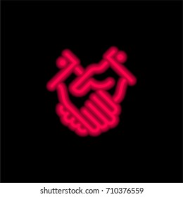 Handshake red glowing neon ui ux icon. Glowing sign logo vector