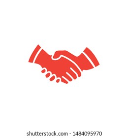 Handshake Red Icon On White Background. Red Flat Style Vector Illustration.