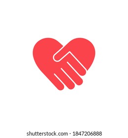 Handshake red silhouette icon in heart shape vector illustration isolated on white background