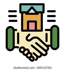 Icono de apretón de manos y de residencia. Soportado de contorno y color del icono del vector de residencia aislado