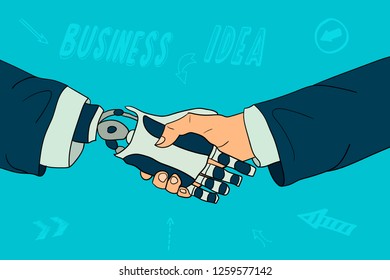 Handshake of robot and human. business teamwork