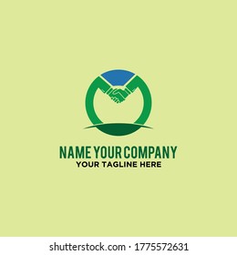 handshake round green logo design